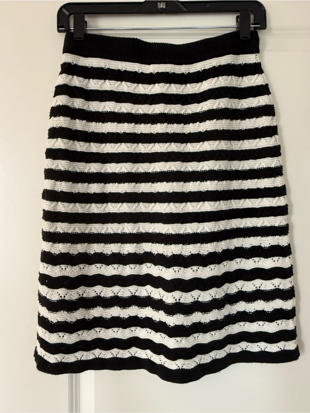 Talbots Pointelle Striped Skirt, Petite Small, Black and Cream